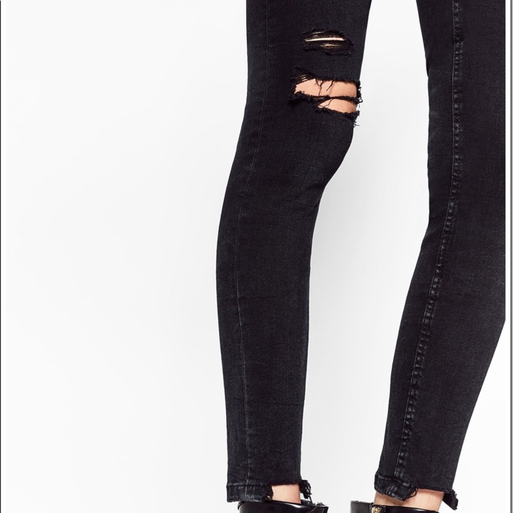 Zara black ripped low rise jeans